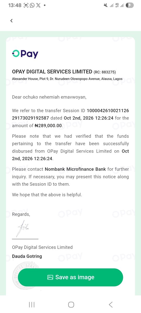 EON_X_'s tweet photo. @nombahq 

@nomba 

Please look into this now . @OPay_NG  has confirmed you have recieved the money and yet you're yet to credit the recipient.  Pls look into it now . The funds is needed urgently. https://t.co/A84uhOCwNI