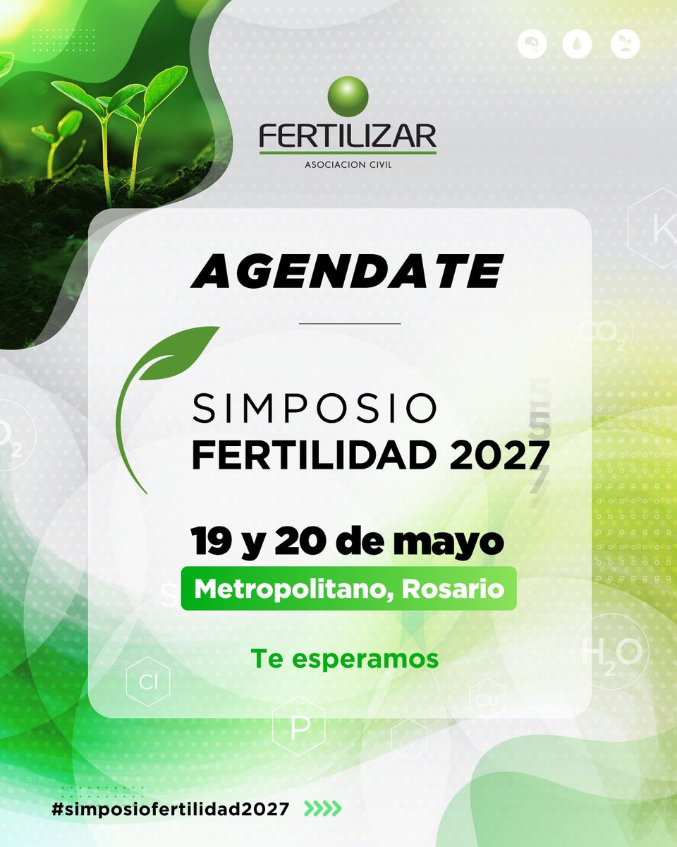 FertilizarAC's tweet photo. 🌱 Agendate: Simposio FERTILIDAD 2027 

🗓️19 y 20 de Mayo 
📍Metropolitano, Rosario. 

👉🏾Próximamente compartiremos más información. 

🙌🏾¡Te esperamos!

@estebanciarlo @garciaf_nutri https://t.co/jS7tCOOTFo