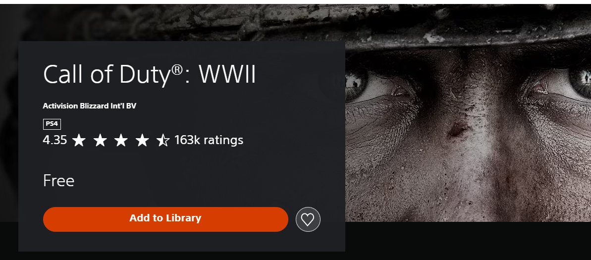 GamerMonkey_'s tweet photo. FREE CALL OF DUTY ON PLAYSTATION
 
Call of Duty: WWII currently Free on #Playstation store ! 
 
 not sure if this is a glitch or a promotion but is available for all PS4 n PS5 gamers!

#PS5 #PS4 #CALLOFDUTY #CODWW2 #FREEGAMES https://t.co/djxEmACEeH