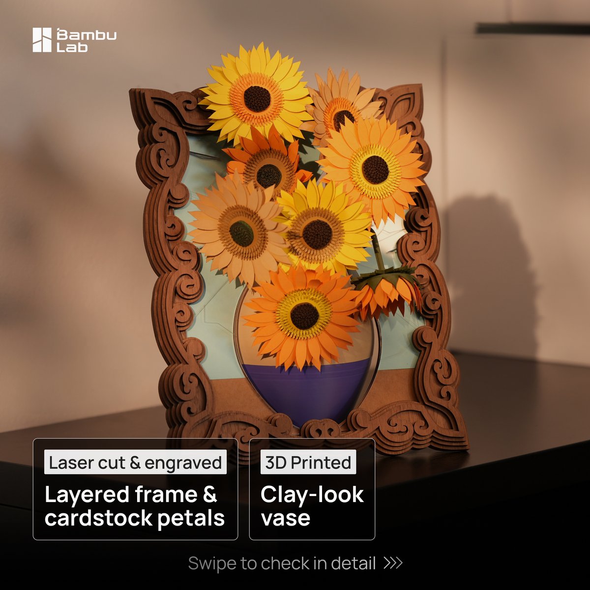 BambulabGlobal's tweet photo. Pair the R1 with your 3D printer and you can make your own home decor.

Prairie Lamp by Makim
Sunflower Painting by miyabi

https://t.co/rsLANvz1xR https://t.co/G2WYMqI6vm