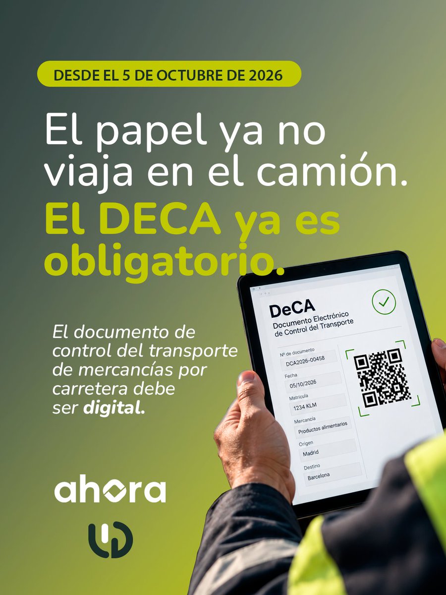 VegaGestion's tweet photo. 🚛 El #DeCA ya es obligatorio.
Un nuevo paso hacia la digitalización del transporte de mercancías, con una gestión documental más ágil, accesible y eficiente.
👉 ¿Está tu empresa preparada? Consúltanos información y te asesoraremos.
#Vegagestión #Transporte #Digitalización https://t.co/ihrkxVWT7h