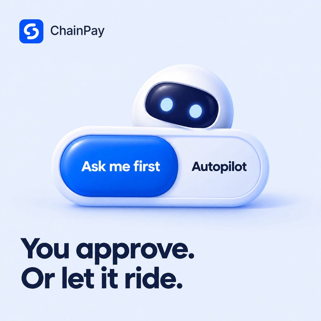chainpay_sol's tweet photo. Two ways to run your agent:

🔵 Ask me first: you approve every payment
⚪ Autopilot: it acts within the rules you set   "autonomously"

Same policy enforcement onchain either way. You choose how hands-on to be.

You approve. Or let it ride. https://t.co/0uzisNPgAe