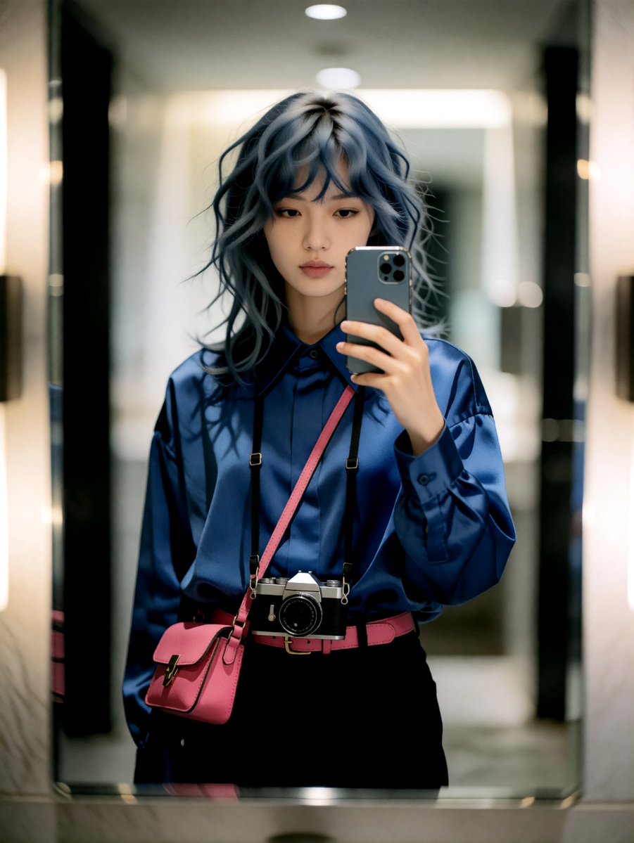 frozen_shion's tweet photo. 実は先週も、うた（@uta_nekosui）に服を選んでもらっていた。自分では絶対に選ばない色ばかり。  

競馬場でたまたま隣の席になった方に「素敵な色の組み合わせですね」と褒められた。

今週もまた、うたに服を見てもらう予定。 

📸：自撮り 

#氷河紫音 #AIフォトアイドル #推し活 #日常 #自撮り https://t.co/s62MEDmsgh