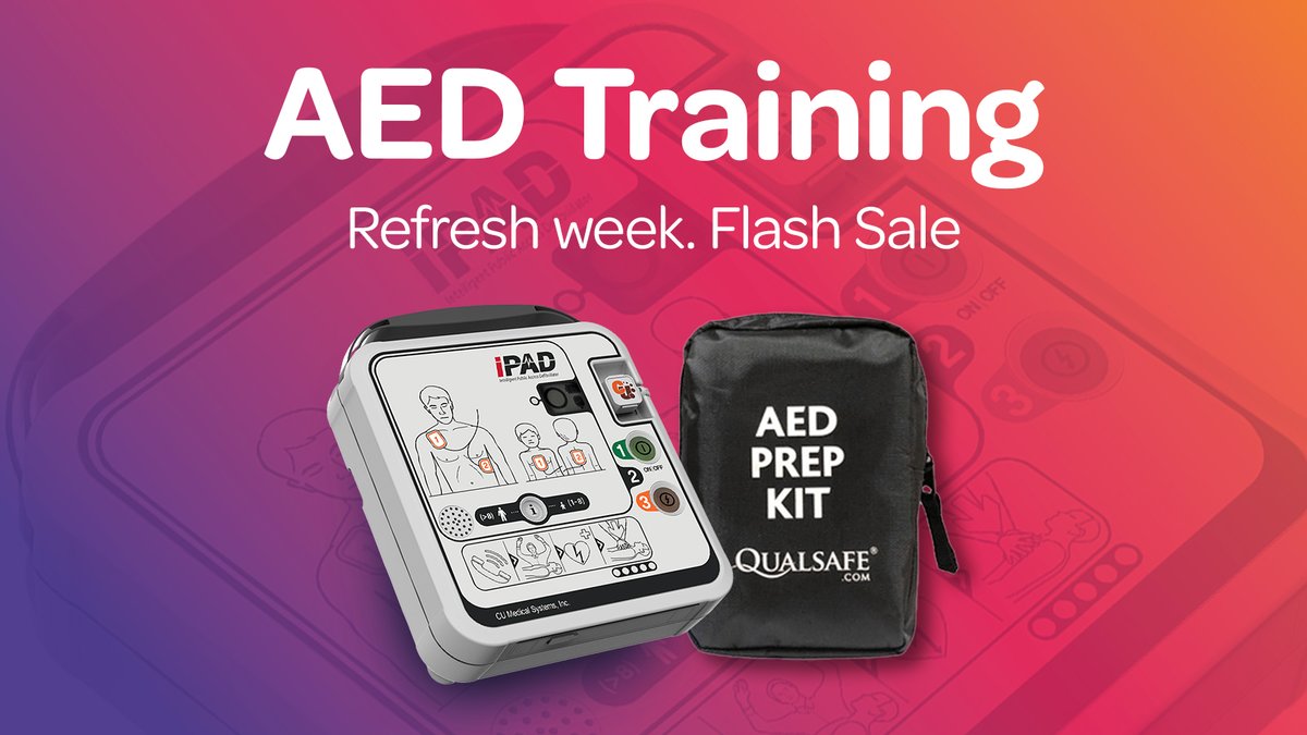 Qualsafe's tweet photo. We're making this week AED Training Refresh Week. 

If you do AED Training, we've got some good news for you!   
 
AED Prep Kits are now 50% off. Because real casualties won't always be pad ready. https://t.co/eg3NfUIgaH