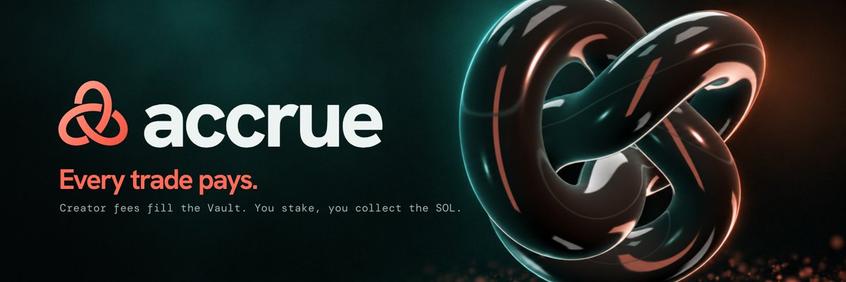 getaccrue's tweet photo. Accrue is a token that pays you when anyone trades.

Creator fees go to the Vault. Each collection splits 60% to staking, 20% to buyback and burn, 20% to treasury.

The staking reserve releases 40% of its balance per day, streamed to stakers every second, in SOL.

https://t.co/m3J5jqUJwh