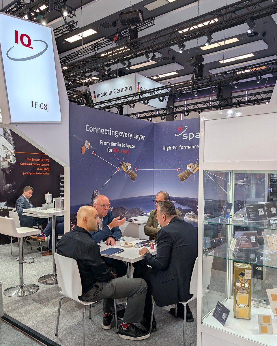 IQspacecom's tweet photo. Welcoming distinguished guests at IAC2026 🛰️👀 Today was another great day of conversations and exchanges at our booth 1F-08J inside the German Pavilion. https://t.co/uAYqE4UjZO