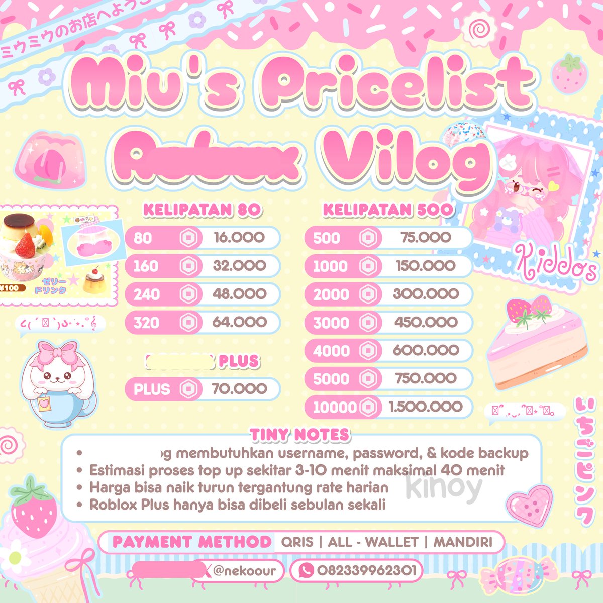 kinoy_the_cat's tweet photo. 🐈💭 HELP RT YAAA, thanks <3 #bealanjaㅤ 

KINOY IS FINALLY OPEN FOR CUSTOM 🥁🥁 — Avail untuk semua spess dan semua SET UP BA (edit pl / pricelist, QR deco, frame testi, opress, wallpaper, loyalty card, dll)

Porto https://t.co/4IBcuA5FAD atau scroll ke bawah yaa!

— A Thread. https://t.co/BrpggU2zgs