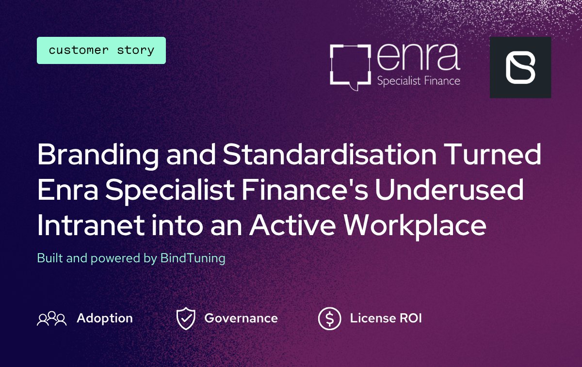 bindskins's tweet photo. An intranet can be maintained, and still go unused.
Enra Specialist Finance: two brands, low visits. Fix: branding + standardisation.

✅ One design system
✅ Nav built for real needs
✅ Version control, always current

11 weeks. Same M365 licences.
👉 https://t.co/cv2KaV4p1Z https://t.co/KKJMJSGZSz
