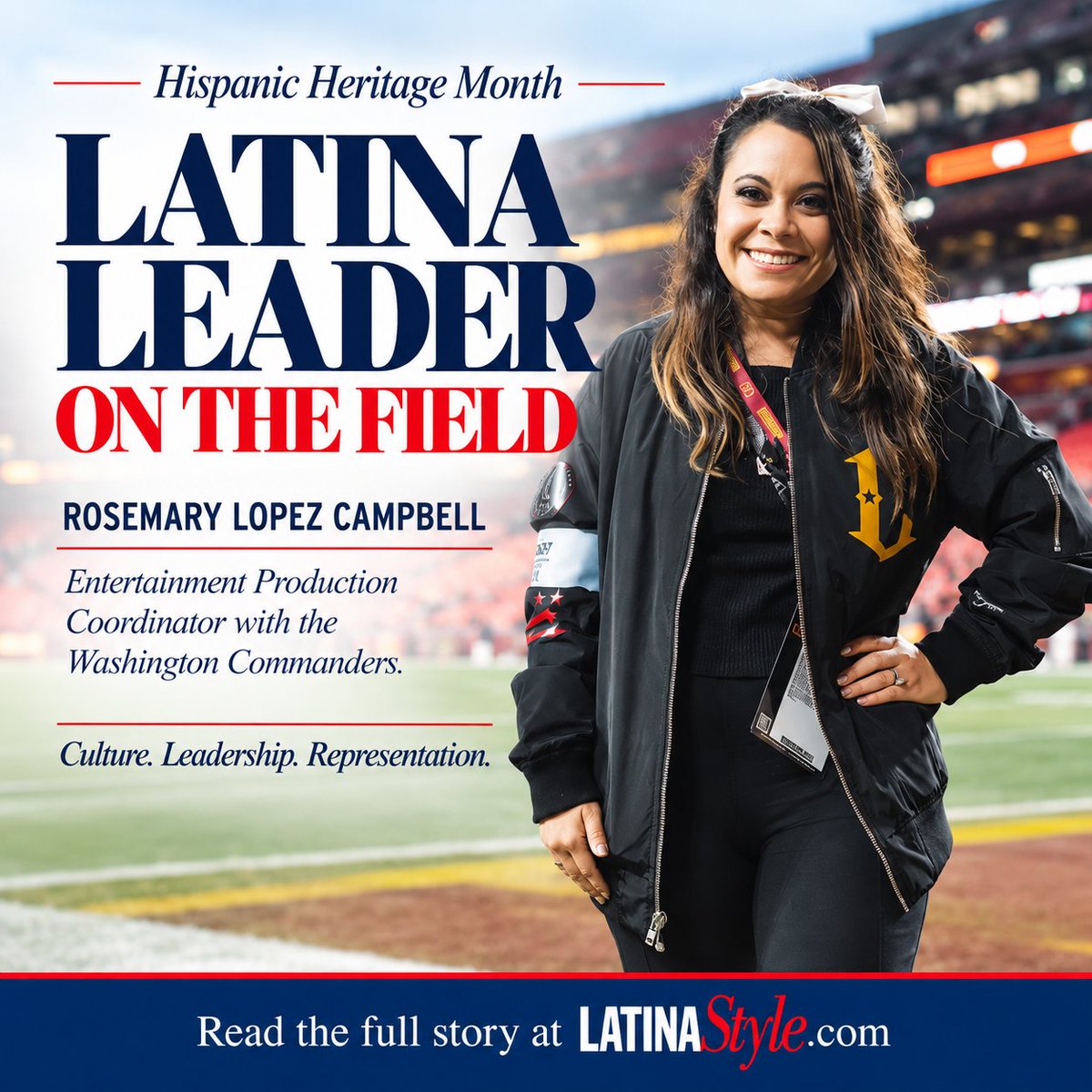 LATINAStyleMag's tweet photo. Rosemary Lopez Campbell, bringing representation to the field with the Washington Commanders.

“Having a seat at the table can be challenging, but it’s worth it in the long run.”

Full story at https://t.co/gNf8Rfxp3Z

#HispanicHeritageMonth #LatinasInSports  #WomenInSports https://t.co/5eFk6Szs2z