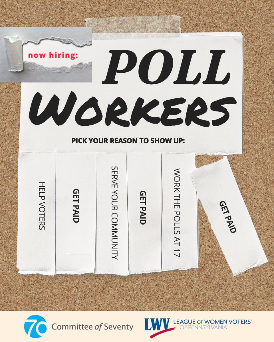 Committeeof70's tweet photo. Consider this your sign to take a tab and become a poll worker!

GET PAID to keep polling places running smoothly on Election Day — and you can get started at 17 years old.

Sign up for a training here: https://t.co/RhHXbtK1fc https://t.co/Z3mMZFoNmM