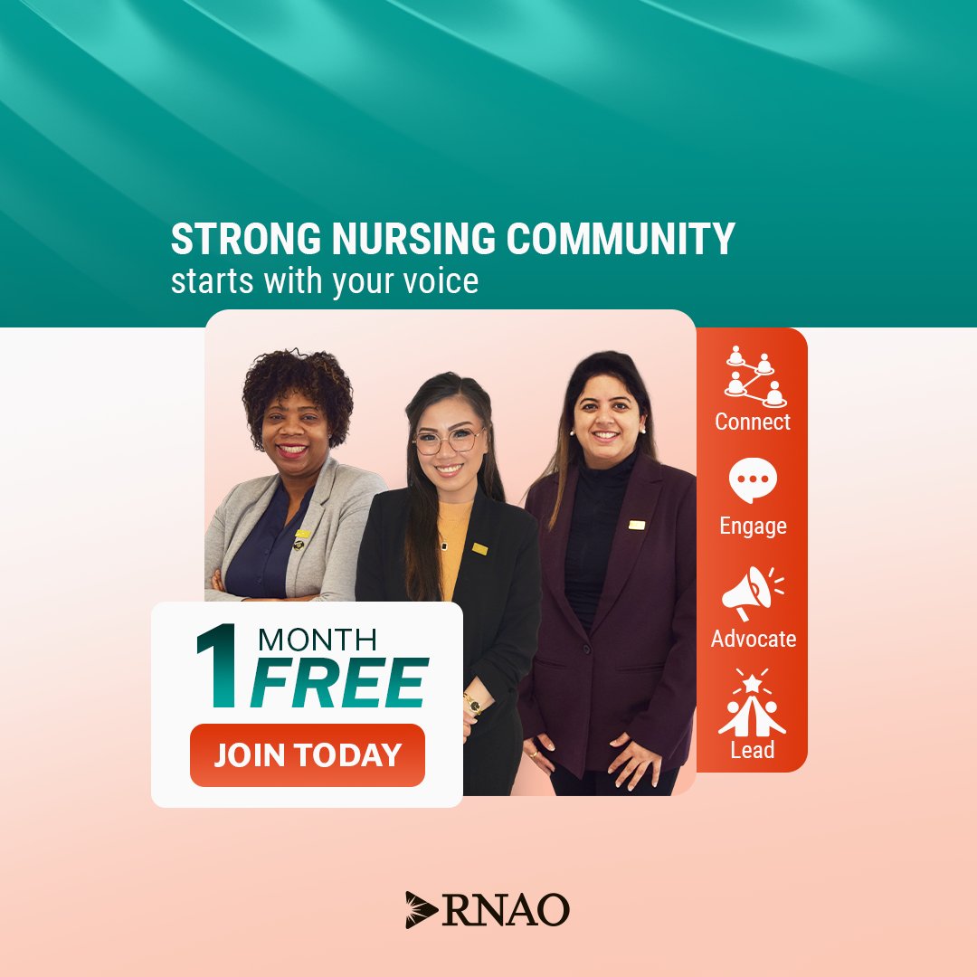 RNAO's tweet photo. 📢ATTENTION NURSES!
Join today and get the one month of RNAO membership FREE! Professional liability protection (#PLP) coverage is included at no extra cost!
➡️Visit: https://t.co/HrOdQqN2jX⬅️ https://t.co/5Afuj3rVh2