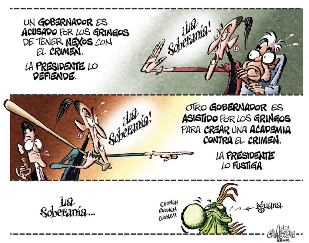 bereaguilarv's tweet photo. ¡Muy patriótica nos resultó Sheinbaum! 

¿Gobernador de Morena acusado por nexos con el narco? ¡Hay que protegerlo!

¿Kuri invita al embajador de EU? ¡Atenta contra la soberanía! 
@CartonCalderon https://t.co/5a5r0qKkEX