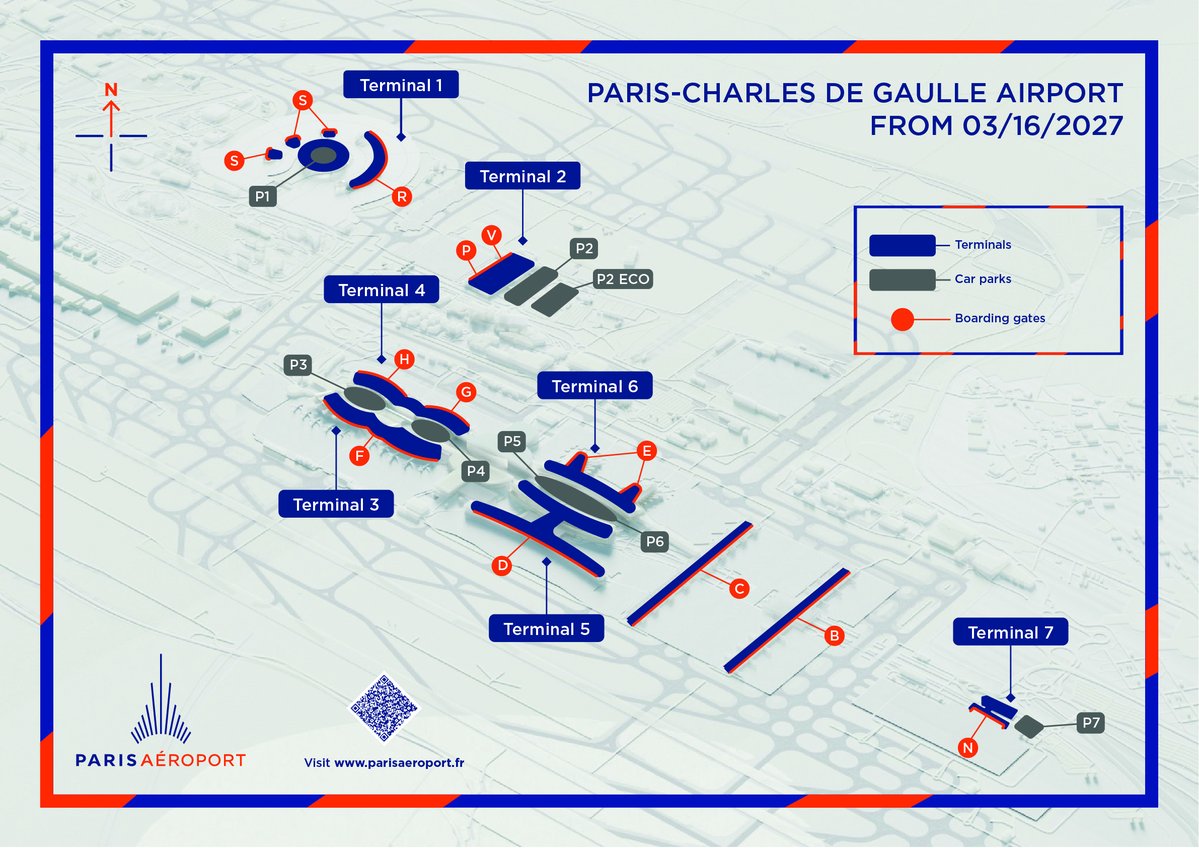 ParisAeroport's tweet photo. ℹ️ In a few months, the names of the terminals and car parks at Paris-CDG airport will change.
On 𝟭𝟲 𝗠𝗮𝗿𝗰𝗵 𝟮𝟬𝟮𝟳, the terminals will be identified by simple numbers from 1️⃣ to 7️⃣.
For more information, visit: https://t.co/Ke9i5aCN5O https://t.co/DdLX8SfLtt