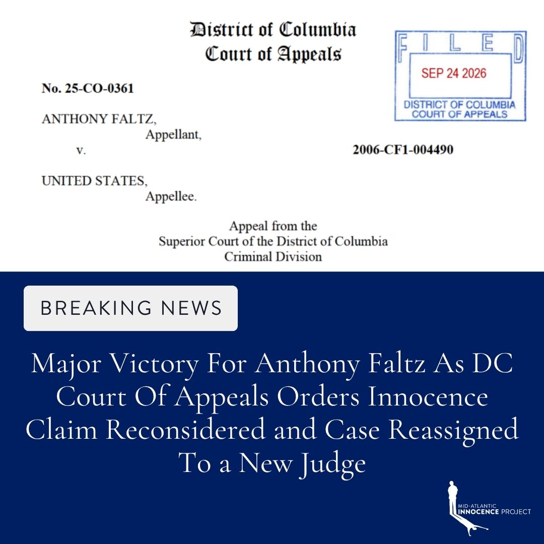 MidAtlanticIP's tweet photo. MAJOR VICTORY FOR ANTHONY FALTZ AS DC COURT OF APPEALS ORDERS INNOCENCE CLAIM RECONSIDERED AND CASE REASSIGNED TO A NEW JUDGE

Head to the following link to read the full press release: https://t.co/Upt5GpSbyi https://t.co/xJB8um0r6U