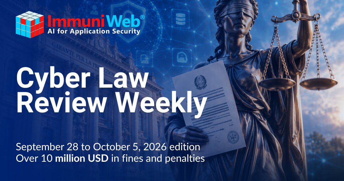 immuniweb's tweet photo. ⚖️ Italy DPA fines IQVIA €7M over 1M patients' data, Romania fines food firm €5k over employee biometrics, EU AG confirms school group faces €1k GDPR fine, Croatia fines casino €2.59M &amp; Romania issues 1st NIS2 fine.
👉 https://t.co/0K5jFtwQGa https://t.co/sbh13bDpST