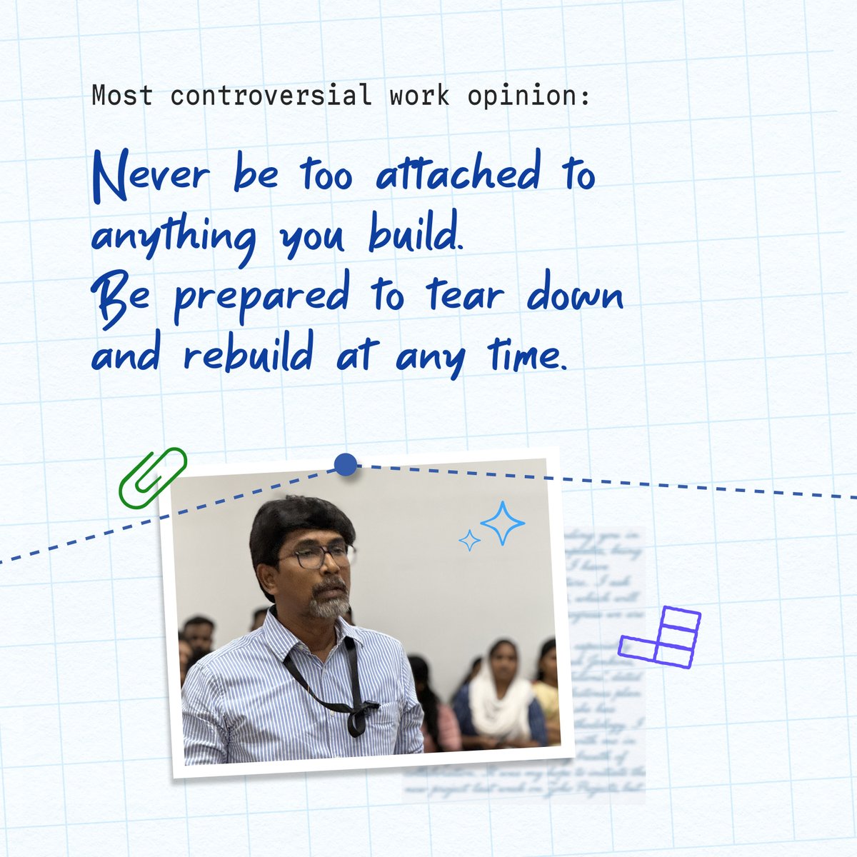 ZohoProjects's tweet photo. Meet the Team, a new series on the people behind Zoho Projects.

First up: Vijayakumar Sadagopan (PSV), Director of Zoho Projects Suite. The phrase he uses most? "Ennada Kanna" 😄

P.S. "Ennada Kanna" is a casual, affectionate Tamil phrase, roughly "Hey, what's up?" https://t.co/QpcfYL9aVa