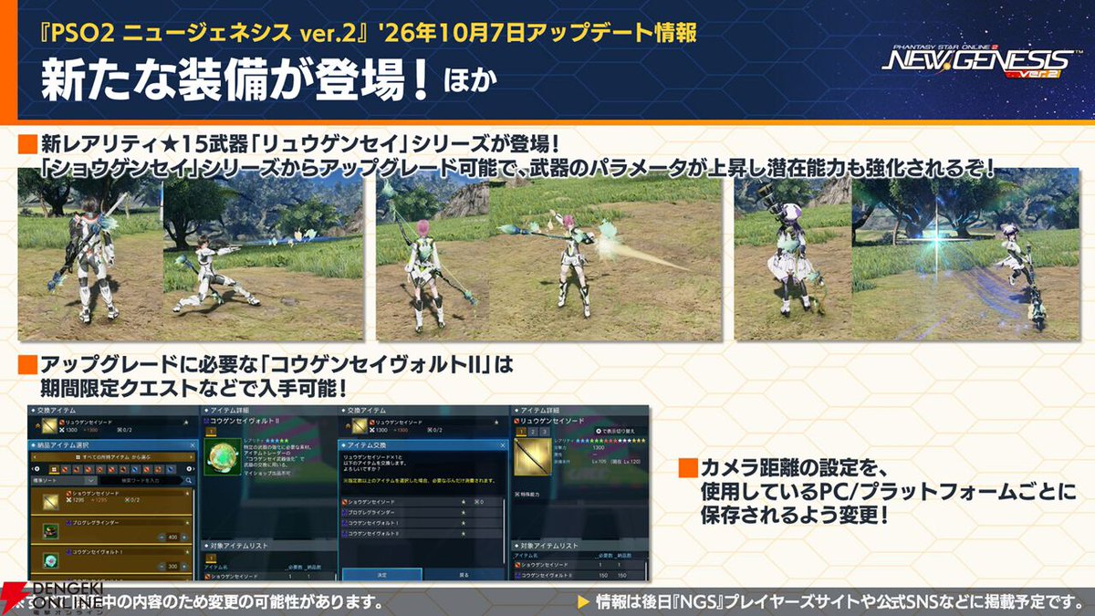 dengekionline's tweet photo. 10月の『NGS』最新アップデート情報を一挙紹介✨
https://t.co/TMAZXvI3Re

✅新装備枠「アミュレット」実装
✅レベル上限がLv.125まで解放
✅★15武器「リュウゲンセイ」シリーズ登場
✅クリエイターコラボ第3弾：トキキ先生 https://t.co/G4M7P9BUcr