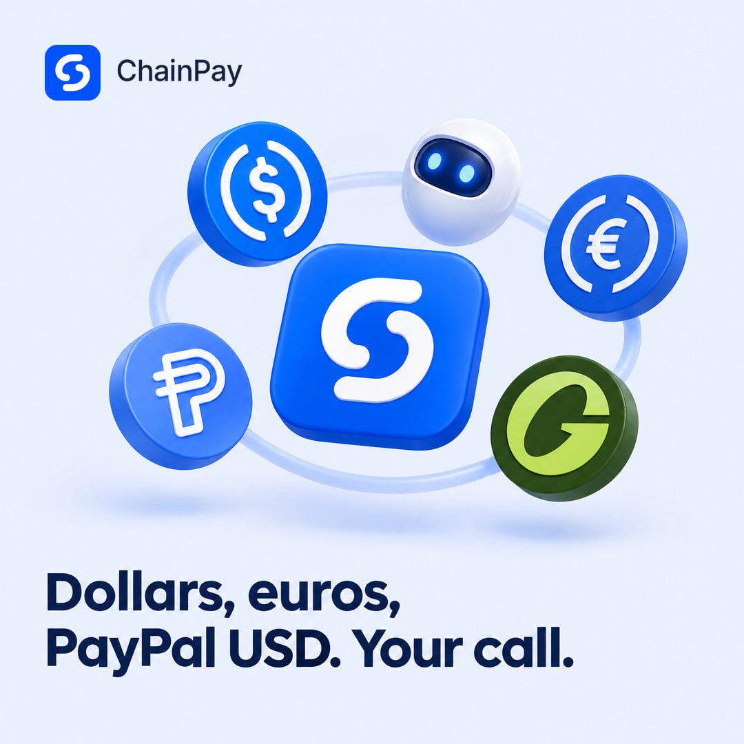 chainpay_sol's tweet photo. MULTI-CURRENCY IS HERE ON CHAINPAY!!!!!

Dollars, euros, PayPal USD, USDG

Your agents shouldn't be locked to one currency. ChainPay lets them pay in USDC, EURC, PYUSD, or USDG all under the same spending policies. 

Your call. 💸 https://t.co/3GRLTOu8Cv
