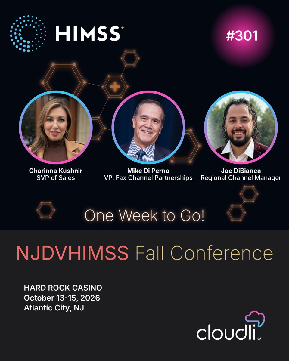 getcloudli's tweet photo. One week until #NJDVHIMSS! 🩺

Meet #Cloudli in Atlantic City to talk modern #communications, secure #IPfax and connected #healthcare.

📅 Oct. 13–15
📍 Booth 301

https://t.co/mMu5c7k4K1 https://t.co/fkUbQwodb2