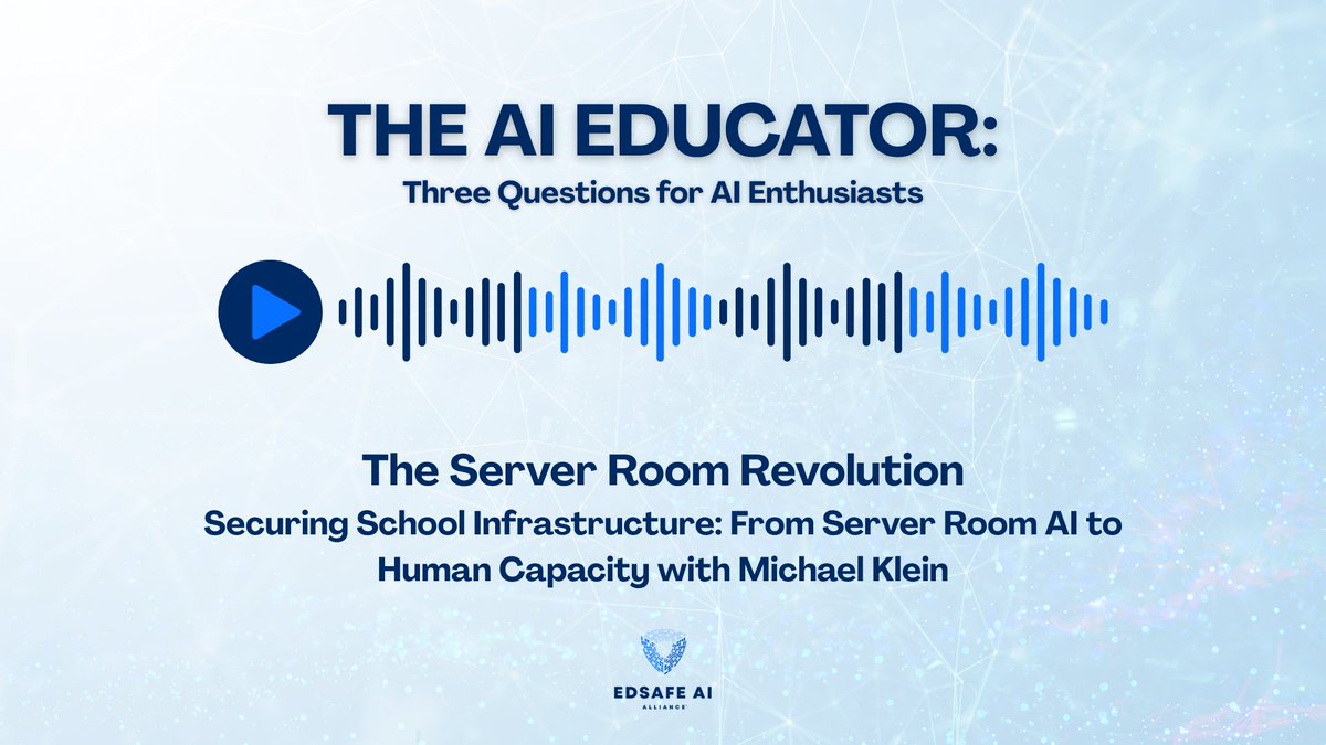 EDSAFEAI's tweet photo. New Episode: Michael Klein from the Institute for Security and Technology, joins The AI Educator Podcast. He shares why the most exciting potential of AI in education isn't in the classroom, but in the server room. 
Listen: https://t.co/AL4eIxlkQp
#AIinEducation #K12 https://t.co/q5qPb2OnIX