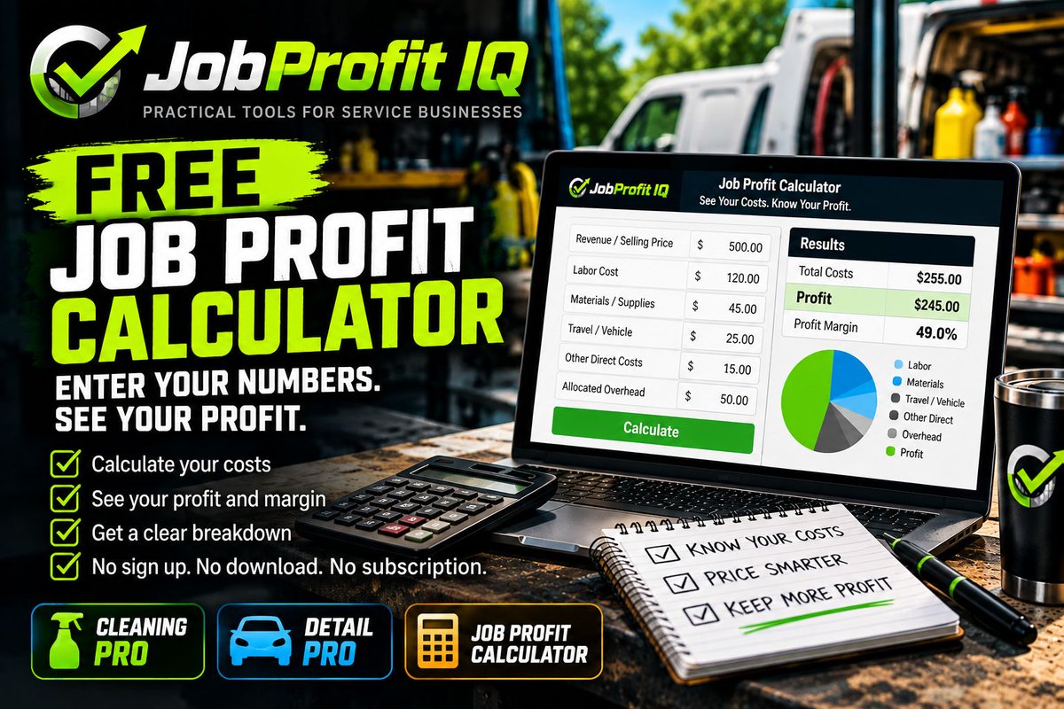 JobProfitIQ's tweet photo. Revenue isn't profit.

Enter what you're charging and what the job actually costs.

See your profit.
See your margin.
See where the money goes.

Free. No signup. No download.

https://t.co/lFCRTaWvBg https://t.co/00DzMl8R85