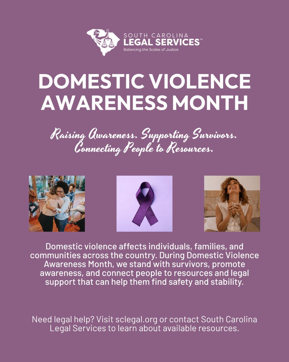 sclegalservices's tweet photo. ๐ October is Domestic Violence Awareness Month. Together, we can raise awareness, support survivors, and promote resources that help build safer communities for all.
#DVAM #EndDV #SupportSurvivors https://t.co/cQdx8Czi1J