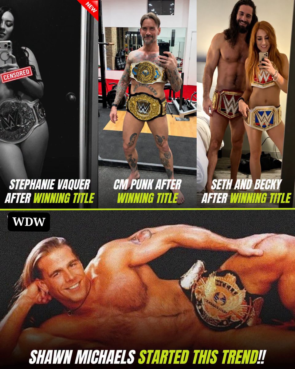 XiaSikoa's tweet photo. Stephanie Vaquer has joined the chat by celebrating World Championship victory replacing clothes with Championship title..😭🔥

And it turns out Shawn Michaels was the one who started the trend 😂 https://t.co/WGiLfX5nA3