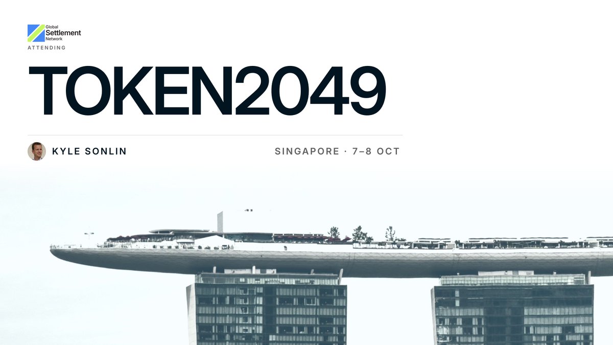 GSXnetwork's tweet photo. First stop in Singapore: @token2049. 🇸🇬

@KyleSonlin will be at Marina Bay Sands tomorrow for two days across digital assets, markets and infrastructure.

If you’re there and want to talk settlement, stablecoins, tokenization or interoperability, come find Kyle.

📅 7–8 October

#TOKEN2049