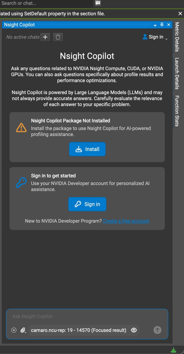 alphacooked's tweet photo. TIL that nsight compute has a copilot 😮 https://t.co/zjcGRt2CyF