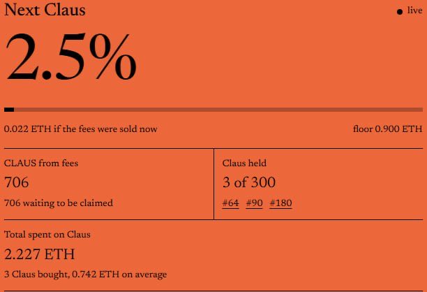 ClausStrategy_'s tweet photo. Claus Strategy just bought its third Claus.
#64 picked off the floor for 0.8677 ETH, paid entirely by $CLSTR trading fees.
The contract claimed the fees, sold the CLAUS and bought the floor on its own, in under a minute.

3 Claus held

Tx: https://t.co/aTT7uZF77P
Vault: https://t.co/EPs358GdjD

3/300 → https://t.co/uXNK1Z8qOe