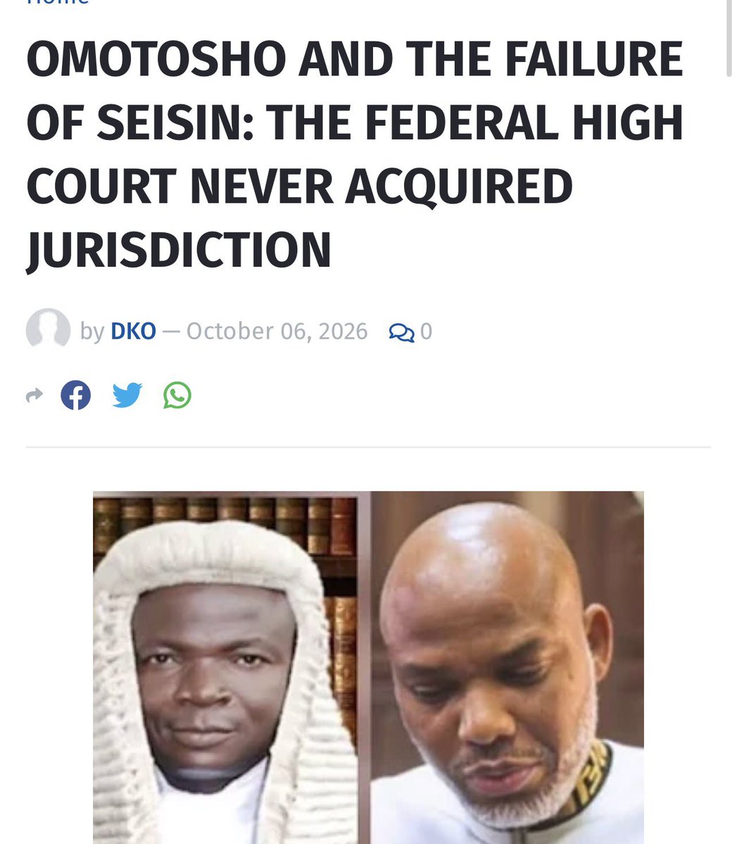 MaziKanuntaKanu's tweet photo. Nigeria has abandoned the appeal.

The Federal Government filed nothing. Time expired. No brief. No substantive defence to the appeal.

That silence speaks volumes.

Because once this appeal is heard, the first question is not whether Mazi Nnamdi Kanu was guilty.

It is whether the Federal High Court was ever lawfully seized of the case.

Justice James Omotosho committed over 150 grave errors in the trial and conviction of Mazi Nnamdi Kanu.

We will expose them one by one.

But we begin at the beginning.

THE CHARGE.

THIS IS WHERE THE ENTIRE CASE BEGINS

Before a judge can convict a man, he must first have lawful authority to try him.

Before he can receive evidence, he must first be lawfully seized of the case.

Before he can take a plea, there must first be a valid criminal process before the court.

And the Supreme Court itself identified the starting point:

THE CHARGE SHEET.

Not the evidence.

Not the witnesses.

Not the prosecution's later explanations.

Not the judge's reconstruction.

THE CHARGE AS IT STOOD.

The Supreme Court called it:

“the first port of call and the sole foundation of criminal jurisdiction.”

Those are not the words of Mazi Nnamdi Kanu.

Those are not the words of his lawyers.

Those are the words of the Supreme Court.

So let us go to that first port.

@StateDept @FCDOGovUK @IBAnews @FederalHigh @njcNig @NigerianBarz @NGRSenate