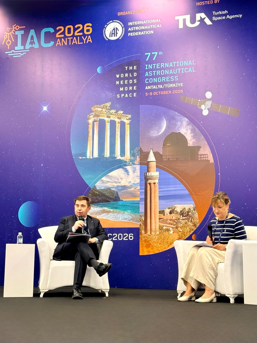 LDO_Space's tweet photo. At @IAC2026Antalya, @massimoc_square, Managing Director of #LeonardoSpace, joined the GNF Session – Heads of Industry: One-on-One Conversations, sharing his perspective on the transformation of the Space sector and the evolution of Earth observation.

Space is rapidly evolving. For #Leonardo, this means combining Space capabilities with digital technologies such as cloud, AI and cyber resilience, while helping strengthen the wider ecosystems.

In Earth observation, the focus is shifting from spatial resolution alone to the ability to deliver useful information fast. High revisit rates, low latency, connectivity, cloud and AI are becoming essential to turn satellite data into actionable information.

These capabilities come together in Leonardo’s new Earth observation constellation, designed to deliver persistent, near real-time information for applications ranging from emergency response and critical infrastructure to precision farming — turning data from Space into action on Earth.

@telespazio | @e_geos 

#IAC2026