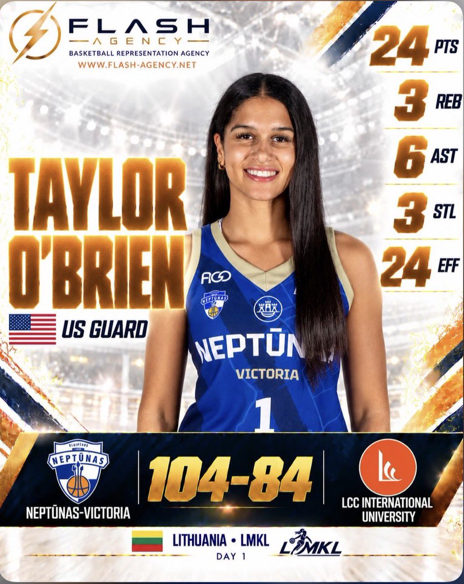ADRobinson3's tweet photo. Strong debut game for @Taylor3obrien (@PWHSGirlsBBall) with Neptunas Victoria in Lithuania
O’Brien - a co-captain - had a team high 24 points with six assists in a 20-point win
PW’s all-time leading scorer is in her fourth pro season
@hooplove215 @ReporterSports @SOLsports https://t.co/RSAy5xOE7H
