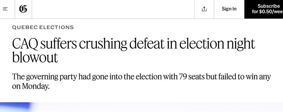 denisrancourt's tweet photo. BREAKING: The governing party (CAQ) that ran Quebec's Covid insanity and that hyper-promoted extreme Covid policies... has been wiped out, from 79 seats to zero. Mainstream media are not making the connection, crickets. https://t.co/RbvT1LZEmX