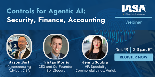 IASAINC's tweet photo. AI controls can cross multiple functions, which means organizations need perspectives that extend beyond technology alone.

On October 13, we'll examine controls for agentic AI across cybersecurity, finance, and accounting.

➡️ https://t.co/Y6zK4HfZPd https://t.co/TbUe6XlFw4