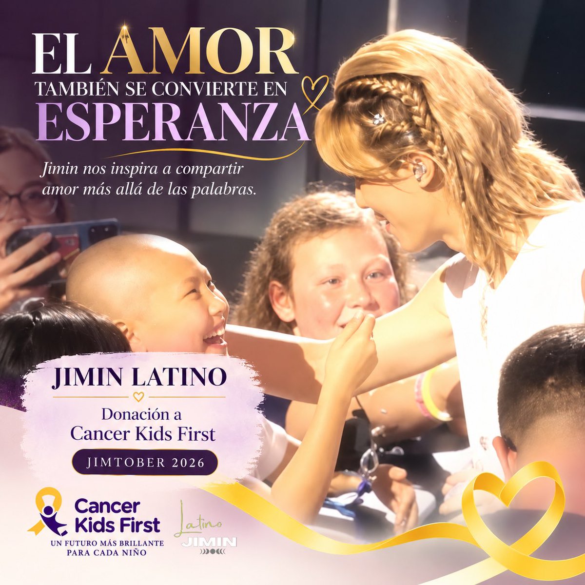 JiminLatinoFB's tweet photo. 🍰 I PROYECTO JIMIN LATINO:

Cada año, más de 400,000 niños en el mundo son diagnosticados con cáncer. Detrás de cada cifra hay una infancia, una familia y una esperanza que merece ser protegida.

Inspirados por el amor y la sensibilidad que Jimin transmite, en Jimin Latino quisimos convertir ese cariño en una acción que pueda marcar una diferencia.

Como parte de JIMTOBER 2026, realizamos una donación a Cancer Kids First 🌟 sumándonos a la labor de quienes acompañan a los niños.

Porque celebrar a Jimin también es compartir el amor que nos inspira.

JIMTOBER ON LATAM 
#JiminLatinoFB