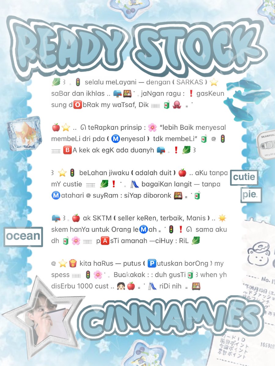 cinnyamies's tweet photo. ╭┈  ֹ   help repost? thankies, sweetie 🐳

{ II } ׁ ๑ 🪽.. haii, timan — timun ?! naka punya wording ready stock nih 𓏏𓏏 ִ ⊹ bio 3.500/ea 𖢷 ׅ  ࣪  ⸝⸝ pinned, payment, done payment 5.500/ea💧🦴 yuk, ping chat:ie aku &amp;. take sekarang juga 𓈒˚ >___^

#bealanja https://t.co/rKecl0MiW7