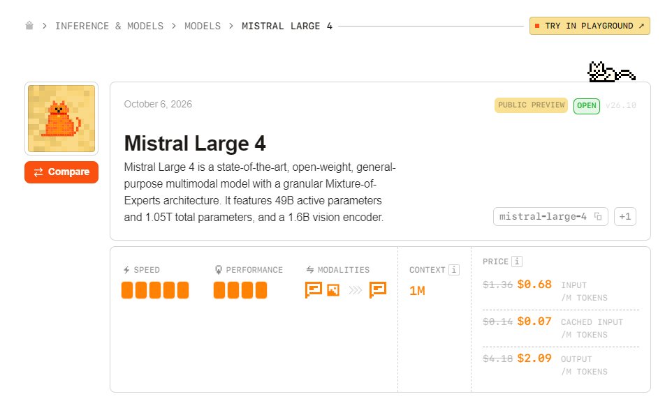 VectorCactus07's tweet photo. oh lawd he comin

Mistral Large 4 aka Le Chonk

API Pricing:
$0.68/M in
$2/M out https://t.co/GtGWsaAZJ8
