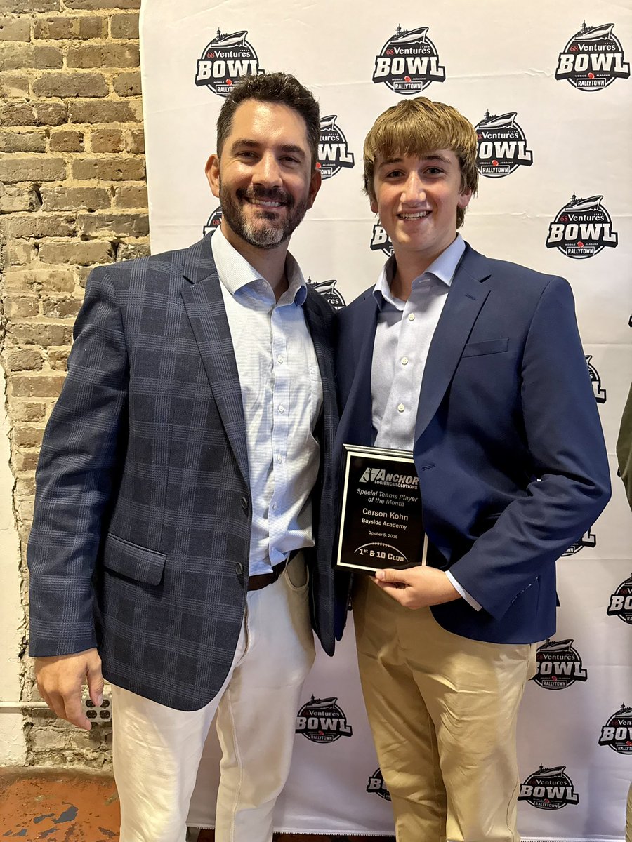 Carson_Kohn's tweet photo. Honored to be named the 68 Ventures Special Teams Player of the Month. Thank you to my coaches, teammates, and family. @CoachKCotton @barrett_trotter @GCMSportsAL https://t.co/4zv9nGf53c