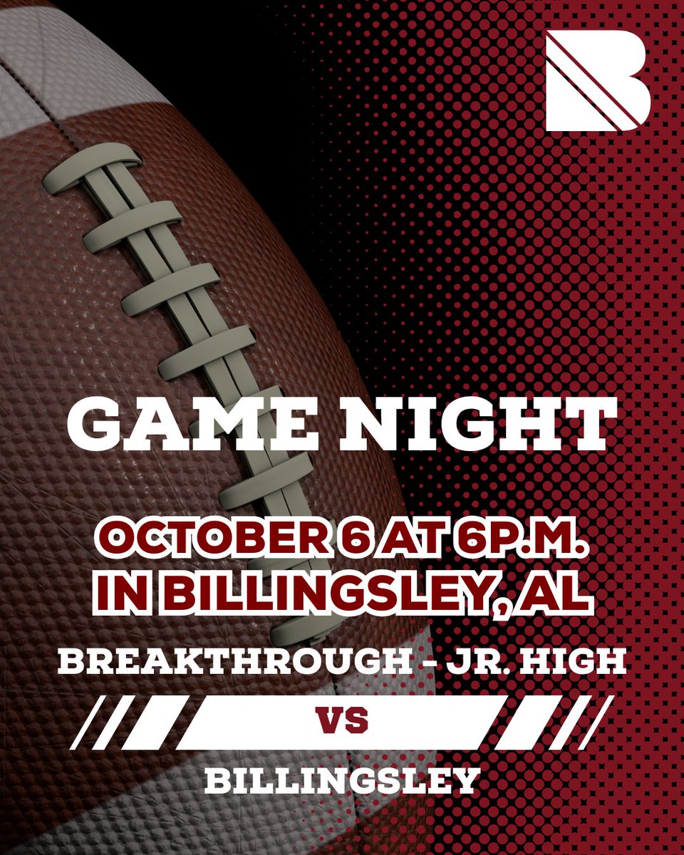 Breakthrough_CS's tweet photo. Game Day, Broncos! 🏈 Jr. High Football closes out the season in Billingsley, AL tonight at 6:00 PM. Let's finish strong! 

#GoBroncos #BreakthroughCharter https://t.co/hEuZIAPULM
