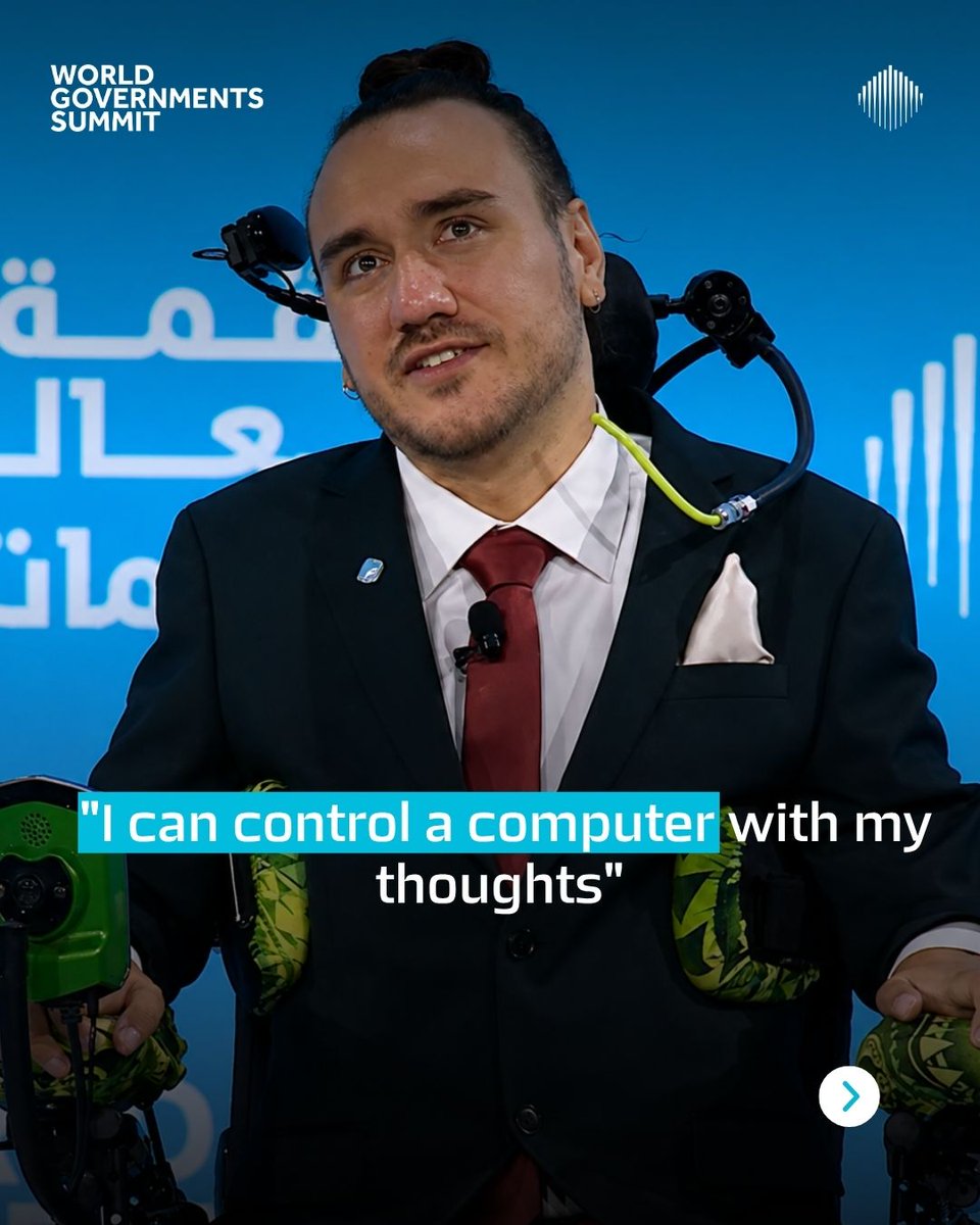 WorldGovSummit's tweet photo. What if you could control a computer with your mind?

Noland Arbaugh @ModdedQuad, the first person to receive a @neuralink implant, shares how the technology changed what he can do after paralysis from the neck down.

From an implant in his skull to controlling a computer with his thoughts, his story offers a glimpse into the future of brain-computer interfaces.

Watch the full conversation - Link: https://t.co/3ODRmO1Gxd