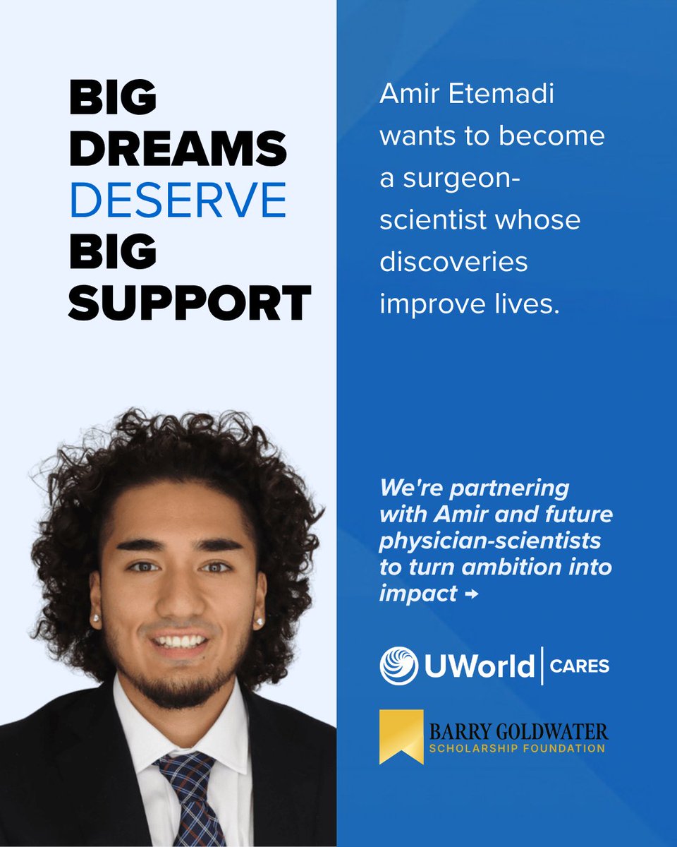 UWorld's tweet photo. For the fourth year, we’re continuing our partnership with the Goldwater Foundation to support the next generation of physician-scientists.

🧪 Learn more about our partnership and continued investment in future physician-scientists: https://t.co/FD16YeusJ7 https://t.co/PefCyf8deZ