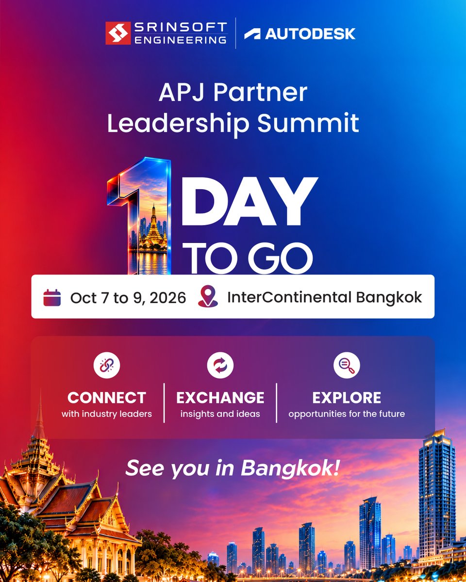 Srinsoftengg's tweet photo. The conversations shaping what’s next start tomorrow.
SrinSoft Engineering joins the APJ Partner Leadership Summit in Bangkok to explore new ideas, industry shifts, and opportunities across the partner ecosystem.
#Autodesk #SrinSoftEngineering #AutodeskAPJ https://t.co/WCjJhZ8x0e