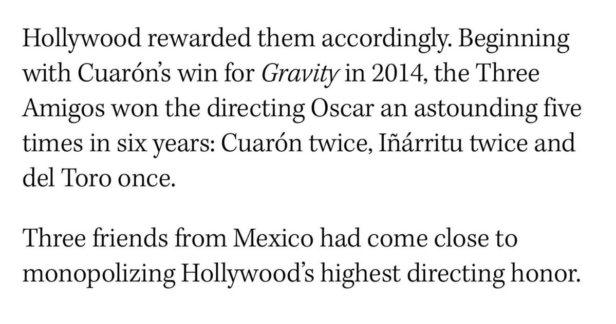 dunebarbie's tweet photo. a whole article about how crazy it is that three mexicans are good directors……you see how this looks right https://t.co/FPQB6SsKHk