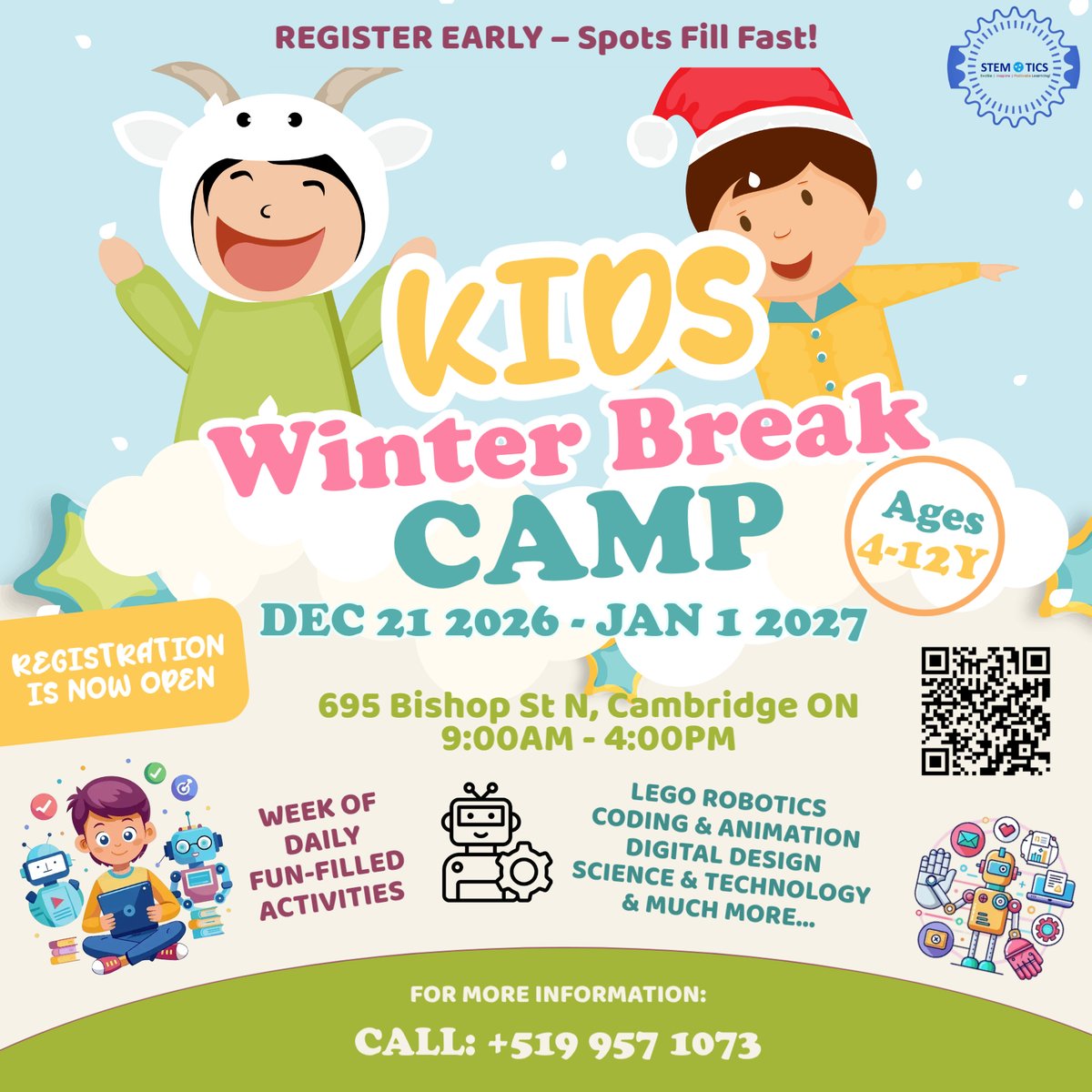 stemotics's tweet photo. ❄️ REGISTER EARLY — SPOTS FILL FAST! 🤖✨

Winter Break is the perfect time for kids to create, build, code, and explore at STEMOTICS! 🚀

Give your child a fun, hands-on break filled with exciting STEM activities:

👉 https://t.co/D9K1F3DLUt https://t.co/rp6t1UTSGJ