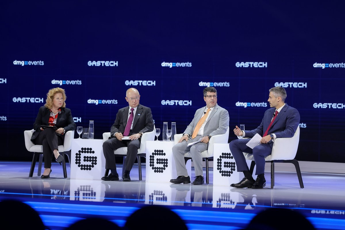 GastechEvent's tweet photo. The transition to lower-emission shipping will depend on scaling infrastructure, unlocking investment and strengthening collaboration across the maritime value chain.

Takeshi Hashimoto, Director & Chairman of the Board, Mitsui O.S.K. Lines, James Sagar, CEO, Hanwha Shipping, and Nikos Tripodakis, COO, Capital Clean Energy Carriers, joined moderator Eithne Treanor for a Strategic Leadership Executive Panel examining sustainable maritime infrastructure, fleet capacity and the adoption of lower-carbon fuels.

"I think LNG is the bridge solution. There is a trading network for LNG, there is a significant number of LNG vessels, and there is also the capacity to build further on it. When it comes to other solutions, I think they are either ineffective or very expensive. Pragmatism is the key word, and LNG is the fuel that leads us through that transition." – Nikos Tripodakis, COO, Capital Clean Energy Carriers

Save the date for Gastech 2027 in Houston, USA, and be part of the next chapter of conversations shaping the future of energy: https://t.co/V9BfkZWOx2

#Gastech2026 #StrategicConference #Shipping #LNG #Maritime