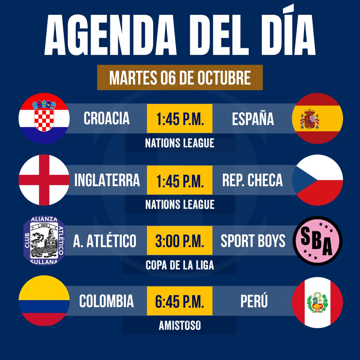 gilmer_oficial's tweet photo. ¡𝘼𝙂𝙀𝙉𝘿𝘼 𝘿𝙀 𝙃𝙊𝙔! 🤩🔥
Partidazos por la fecha 4 de la Nations League. Además, hoy conoceremos al otro finalista de la Copa de la Liga. Partido de fondo, Perú se medirá en Miami a Colombia en amistoso internacional.

#Peru #Colombia #Amistoso https://t.co/IZnsqTL5Ua