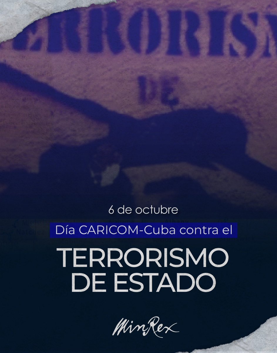 BrunoRguezP's tweet photo. Conmemoramos el Día CARICOM-Cuba contra el Terrorismo, en homenaje a las víctimas guyanesas, cubanas y coreanas del abominable acto terrorista contra el vuelo 455 de Cubana de Aviación, que despegaba de Barbados.

Los autores confesos de este horrendo crimen vivieron en libertad, protección e impunidad hasta su muerte en territorio de EEUU.

#NoAlTerrorismo