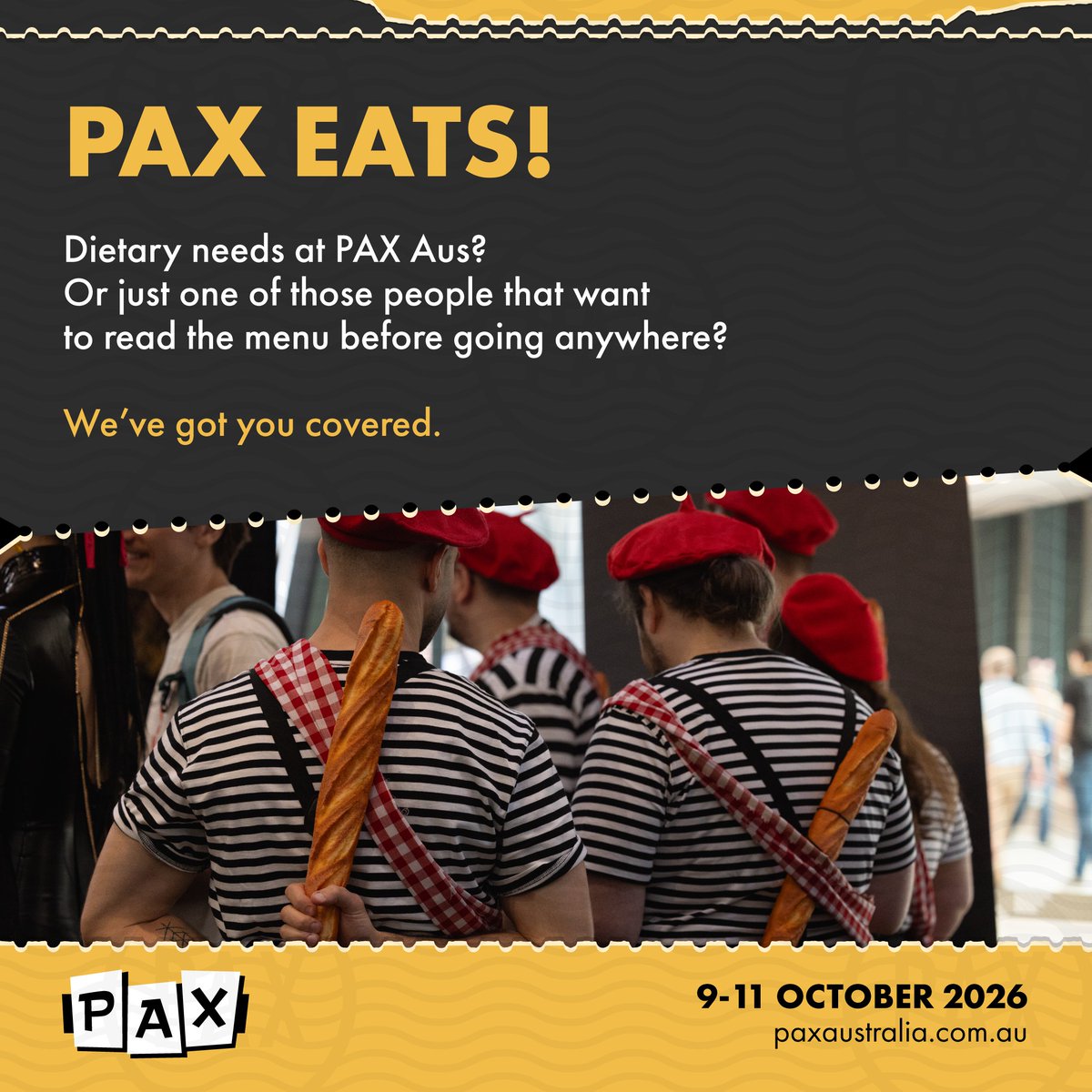 PAXAus's tweet photo. 🍔 WHAT’S FOR LUNCH AT PAX?

Whether you’re hunting down a hotdog, craving a jammy hot donut, or need to check your options for dietary requirements, our new PAX Eats guide has you covered.

We’ve put all the food truck menus in one handy spot, so you can scope out the eats before you arrive and spend less time wondering “what can I actually eat?” and more time enjoying the event.

👉 https://t.co/Rg3knM7Y0u