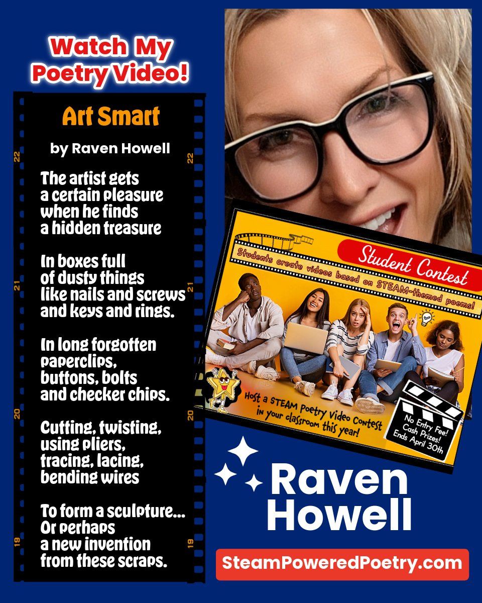 steampoweredpo1's tweet photo. Congrats to Raven Howell! Her poem “Art Smart” was brought to life in a video by a Texas Woman’s University student and recognized as a Notable STEAM Video in our 2025–26 STEAM Poetry Video Contest. Learn more at https://t.co/HbjSNzJaMY Contest details at https://t.co/irqCOyVSQA https://t.co/yJwioKUneH